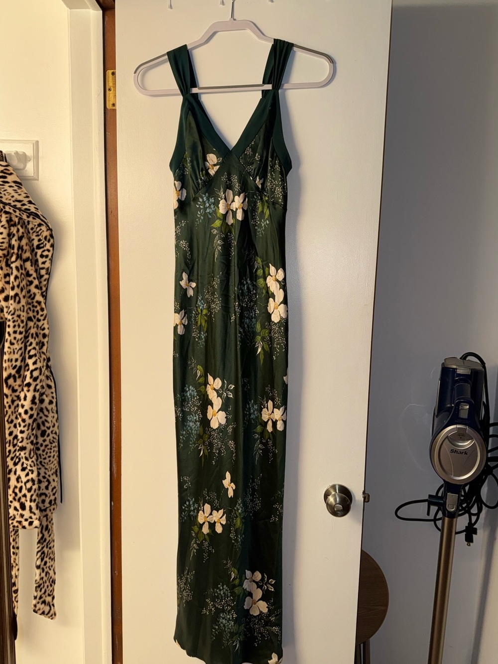 Reformation Forest Green Floral Maxi Slip Dress Silk